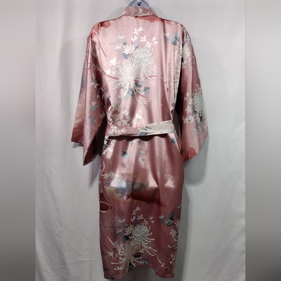 Floral Silky Floral Kimono Robe Womens XL Pink Made in Japan Retro 90s Y2K - Picture 5 of 8